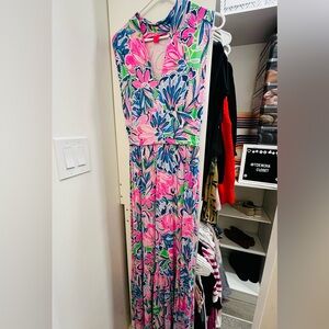Lilly Pulitzer Vibrant Pink and Blue Maxi Dress